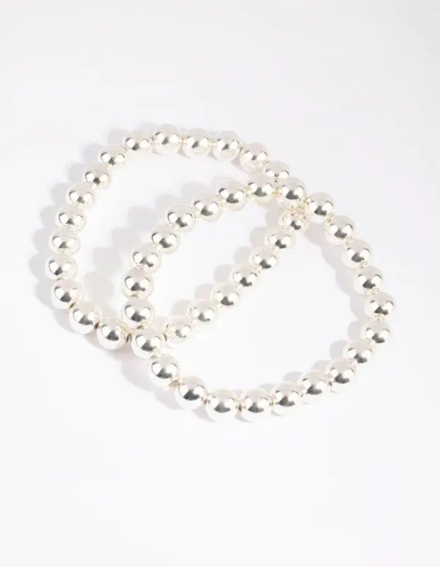 Rhodium Ball Bead Stretch Bracelet Set sold by lovisa