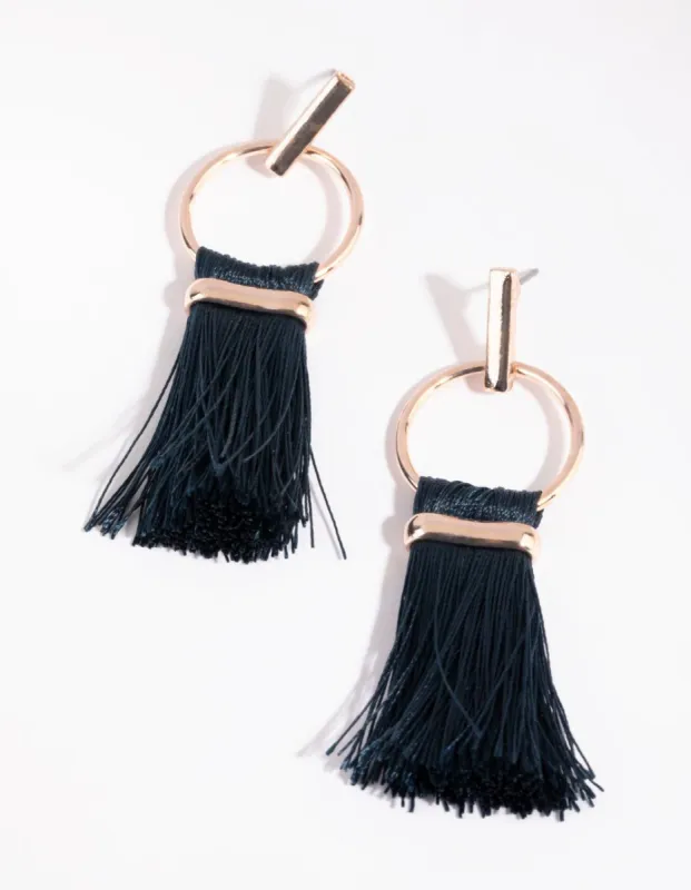 Rose Gold Bar & Loop Tassel Earrings sold by lovisa