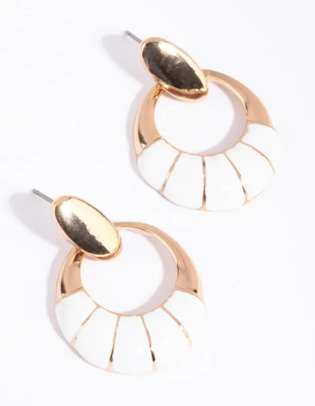 Gold & White Enamel Open Disc Drop Earrings sold by lovisa
