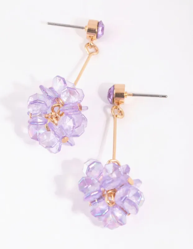 Gold & Purple Flower Cluster Drop Earrings sold by lovisa