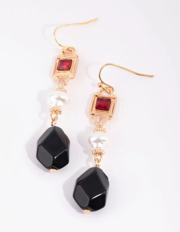 Gold Mixed Stone & Pearl Drop Earrings sold by lovisa