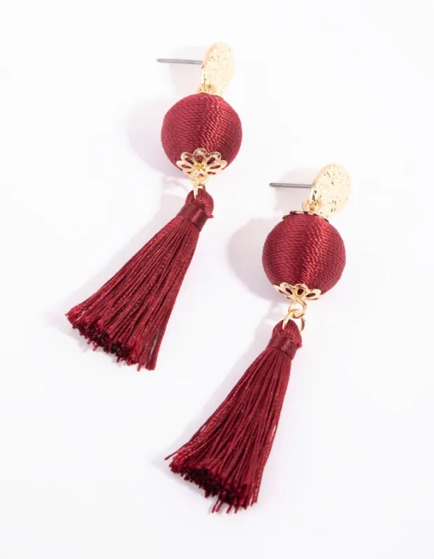 Maroon Thread Wrapped Tassel Earrings sold by lovisa