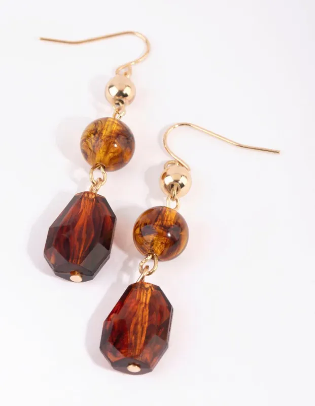 Gold & Brown Mixed Bead Drop Earrings sold by lovisa