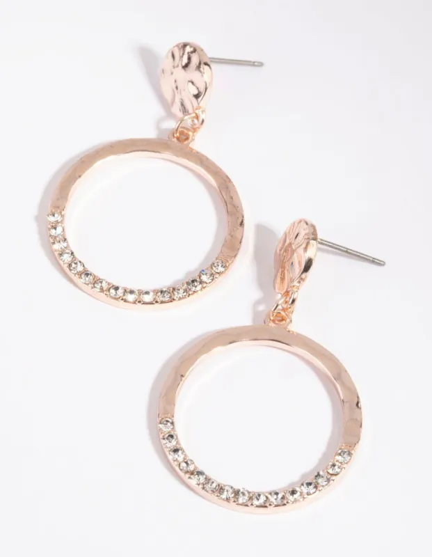 Rose Gold Half Diamante Textured Coin Earrings sold by lovisa