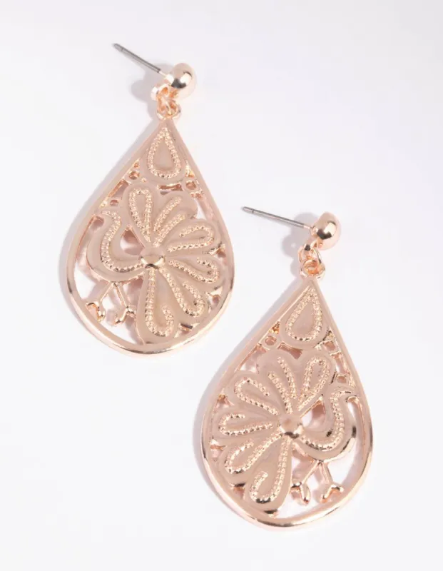 Rose Gold Peacock Teardrop Earrings sold by lovisa