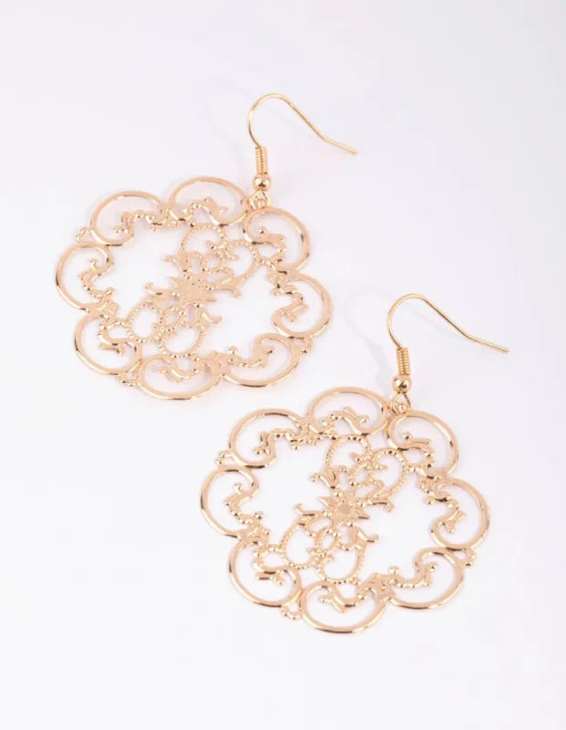 Gold Opulent Filigree Drop Earrings sold by lovisa