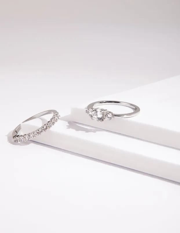 Rhodium Cubic Zirconia Vintage Ring Stack sold by lovisa