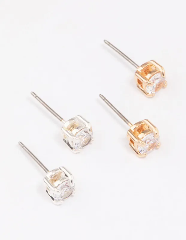 Gold & Silver Two-Toned Diamante Stud Earring Pack sold by lovisa