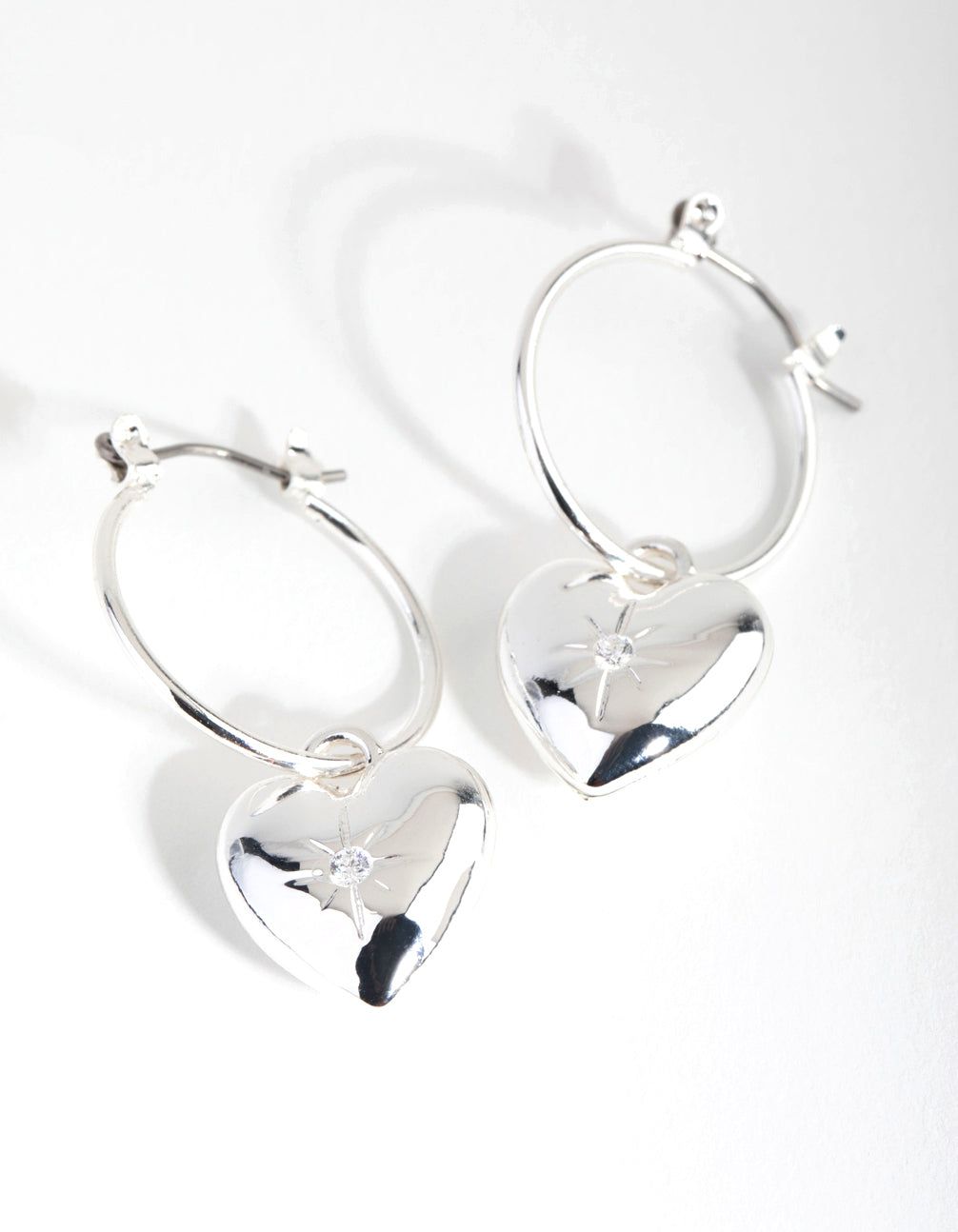 Silver Plated Cubic Zirconia Heart Hoop Earrings sold by lovisa