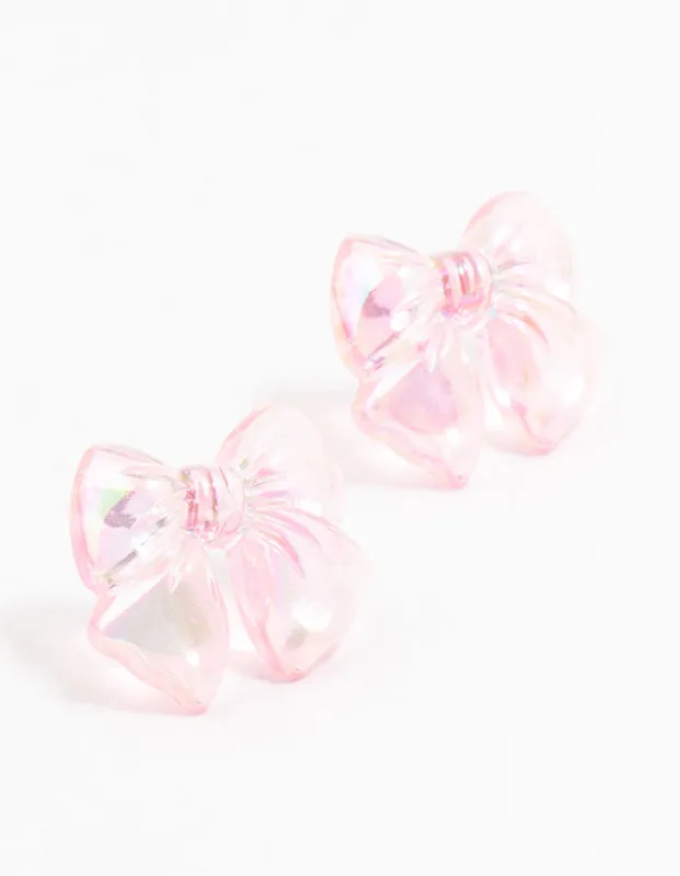 Pink Holographic Puff Bow Stud Earrings sold by lovisa