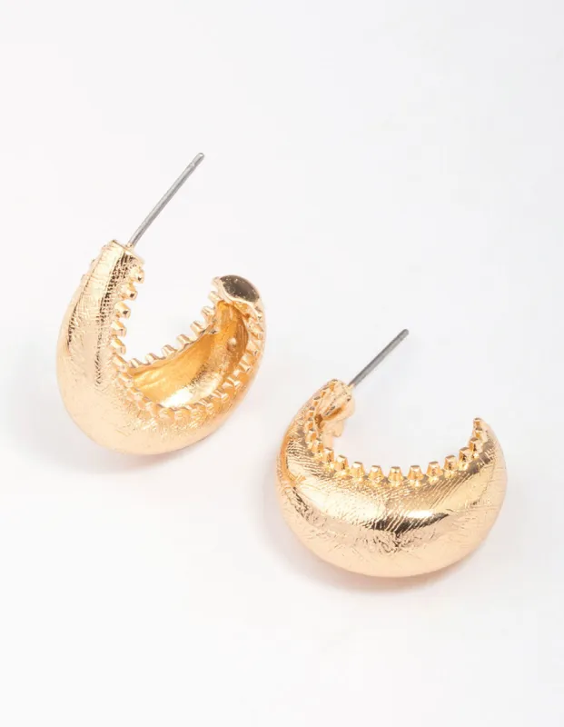 Gold Cross Hatched Curved Huggie Hoop Earrings sold by lovisa