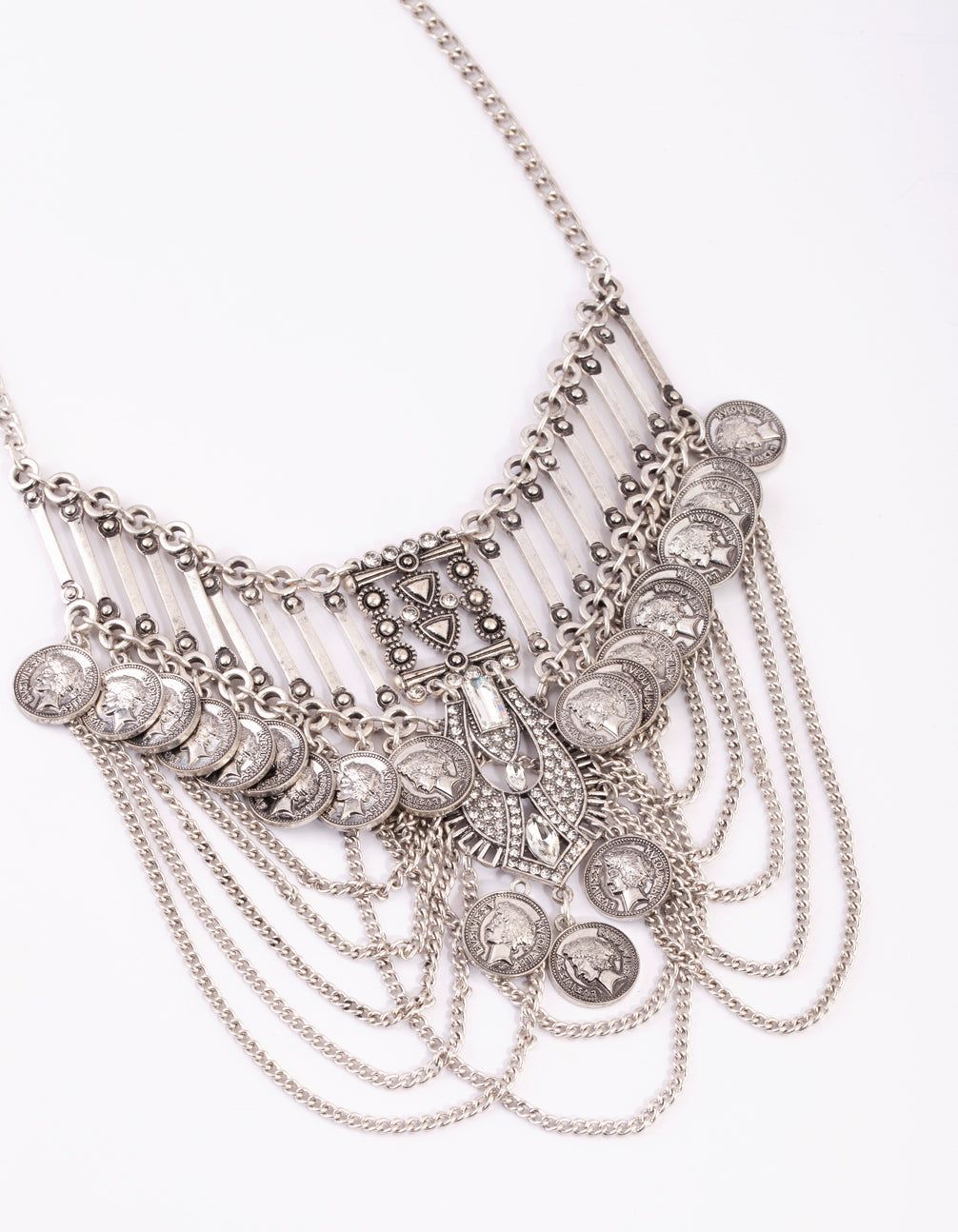 Rhodium Coin & Chain Necklace sold by lovisa