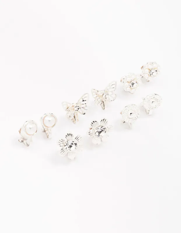 Silver Butterfly & Flower Clip On Earring 5-Pack sold by lovisa