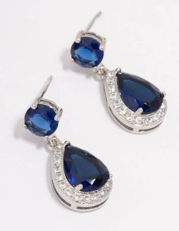 Silver Sapphire Stone Teardrop Drop Earrings sold by lovisa