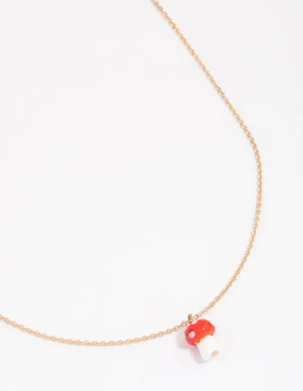 Gold Mini Mushroom Pendant Necklace sold by lovisa