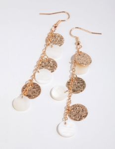 Gold Shell & Metal Disc Drop Earrings sold by lovisa
