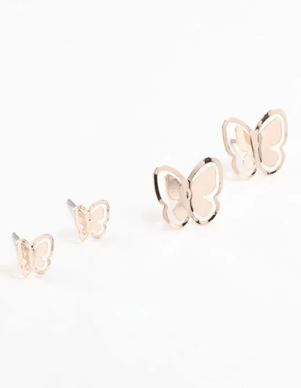 Rose Gold Multiple Butterfly Stud Earrings sold by lovisa