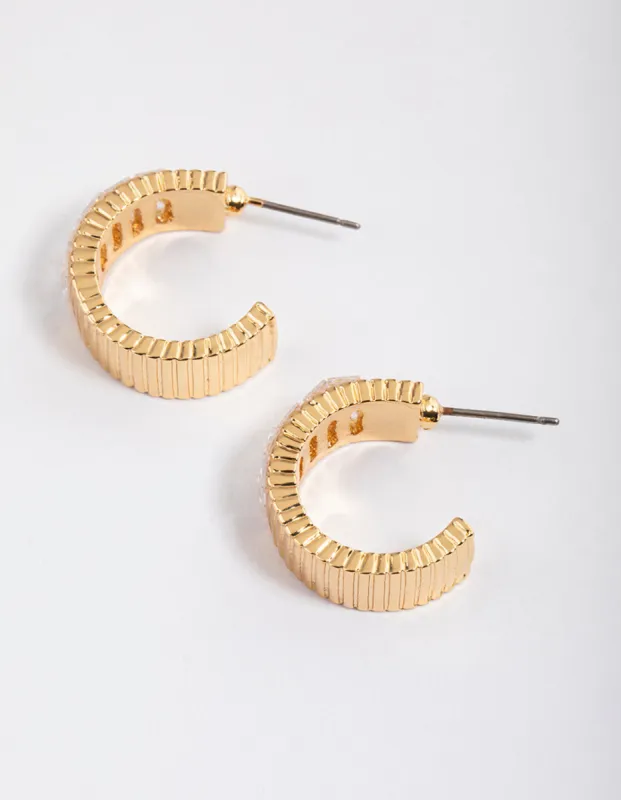 Gold Plated Cubic Zirconia Wide Baguette Hoop Earrings sold by lovisa