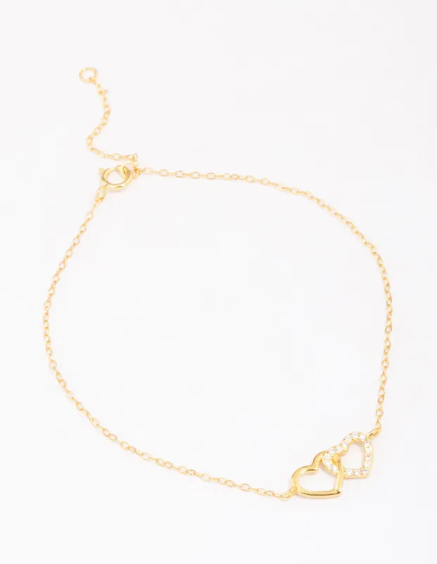 Gold Plated Sterling Silver Loop Heart Chain Bracelet sold by lovisa