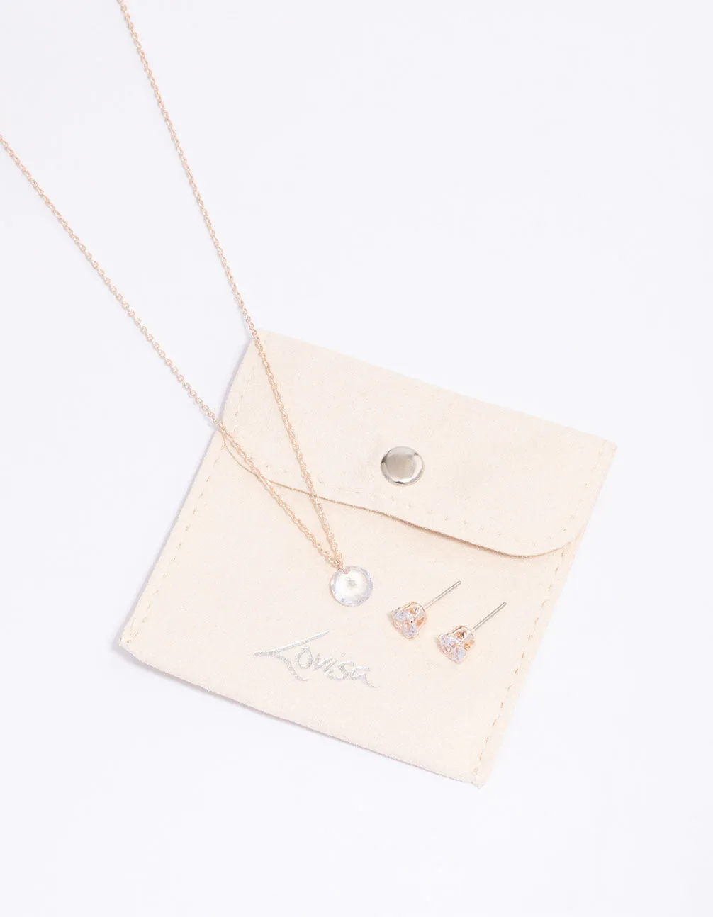 Rose Gold Floating Cubic Zirconia Droplet Necklace & Earring Set sold by lovisa