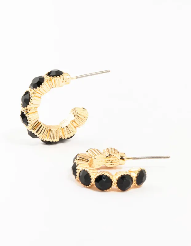 Gold Encased Round Diamante Hoop Earrings sold by lovisa