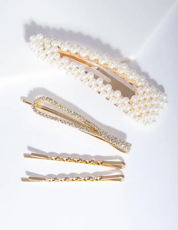 Mix & Match Pearl & Diamante Clip 4-Pack sold by lovisa