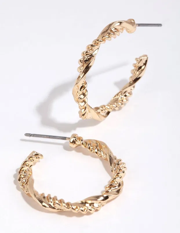 Gold Rope Twist Hoop Earrings sold by lovisa