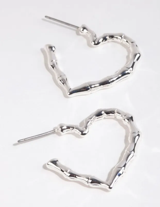 Silver Bamboo Textured Heart Earrings sold by lovisa