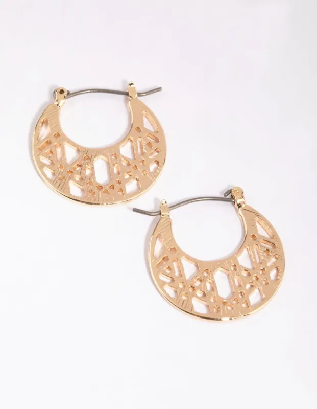 Gold Geometric Detail Hoop Earrings sold by lovisa