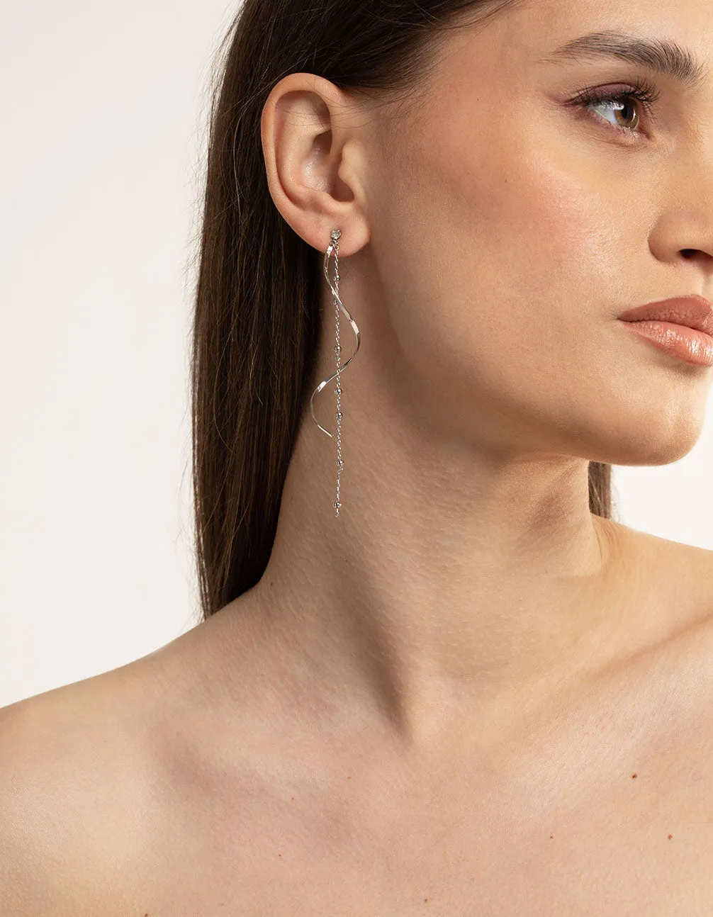 Rhodium Twist Ball Chain Drop Earrings sold by lovisa product image thumbnail 2