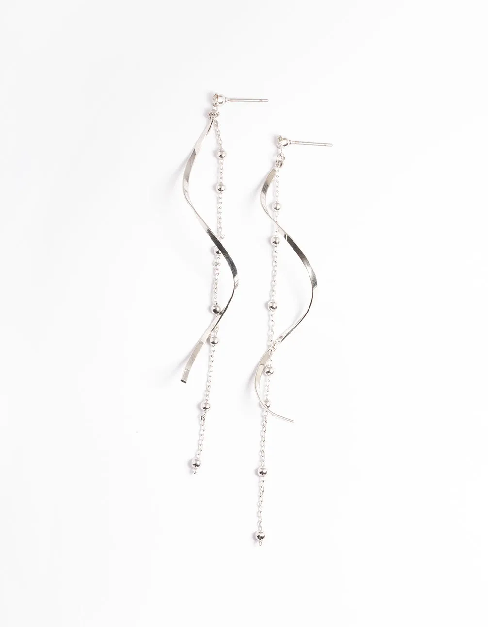 Rhodium Twist Ball Chain Drop Earrings sold by lovisa