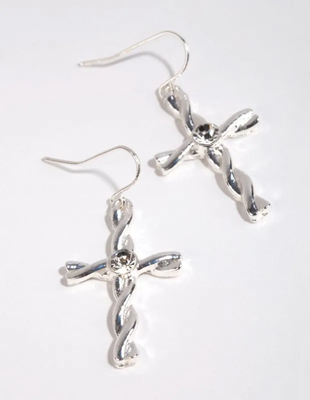 Silver Twisted Cross Drop Earrings sold by lovisa