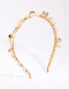 Gold Pearl & Flower Alice Band sold by lovisa