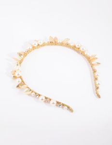 Gold Pearl & Flower Alice Band sold by lovisa