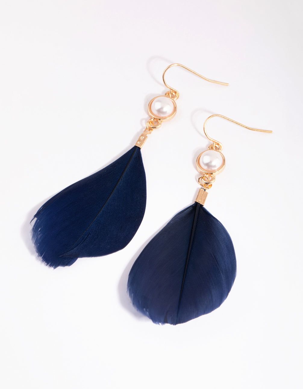 Blue Feather & Pearl Drop Earrings sold by lovisa