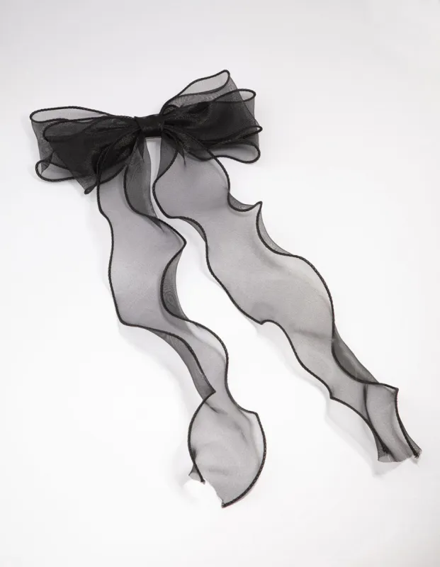 Black Fabric Organza Curl Hair Bow Clip sold by lovisa