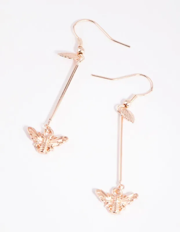 Rose Gold Leaf & Bee Drop Earrings sold by lovisa