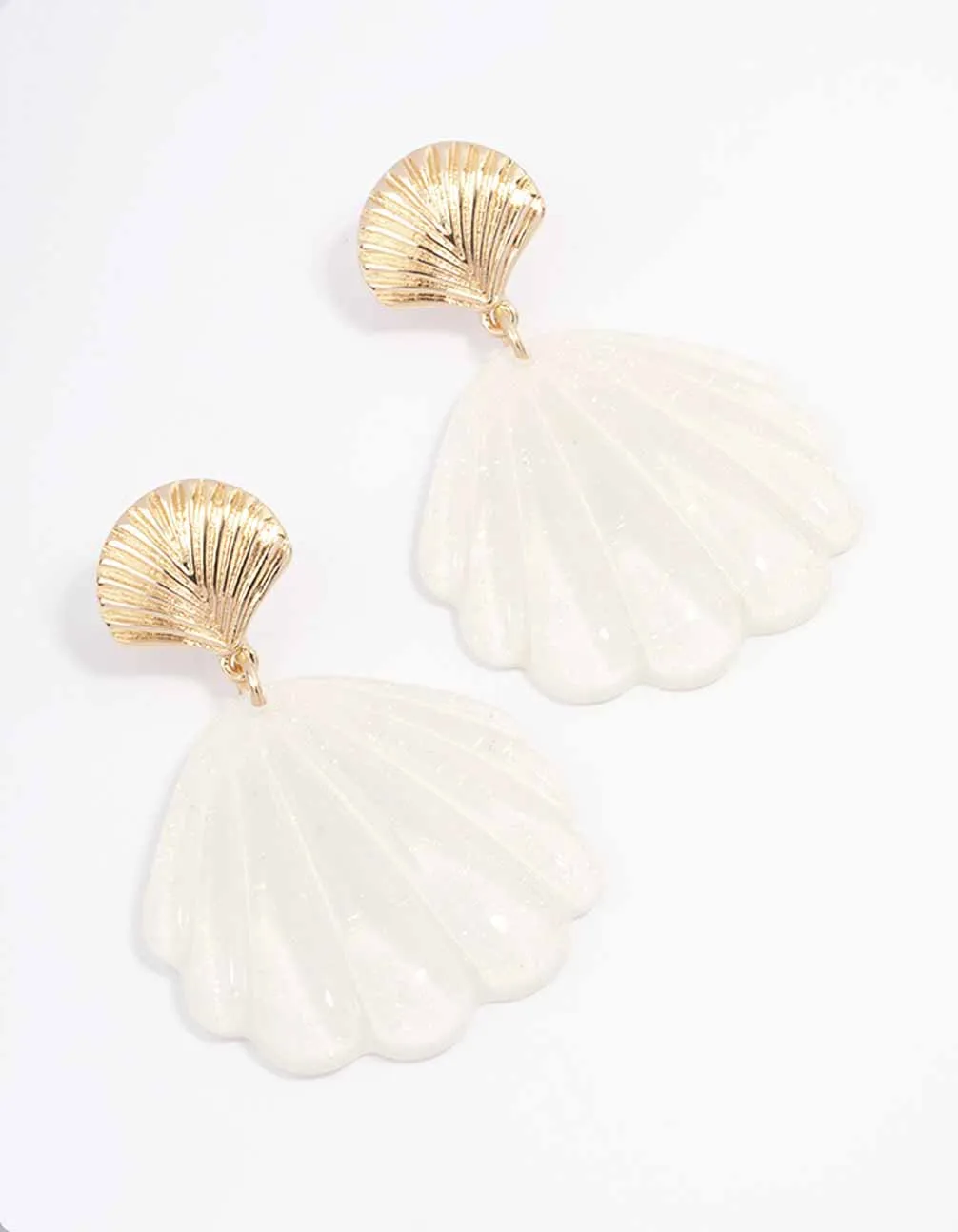Gold Acrylic Shell Drop Earrings sold by lovisa