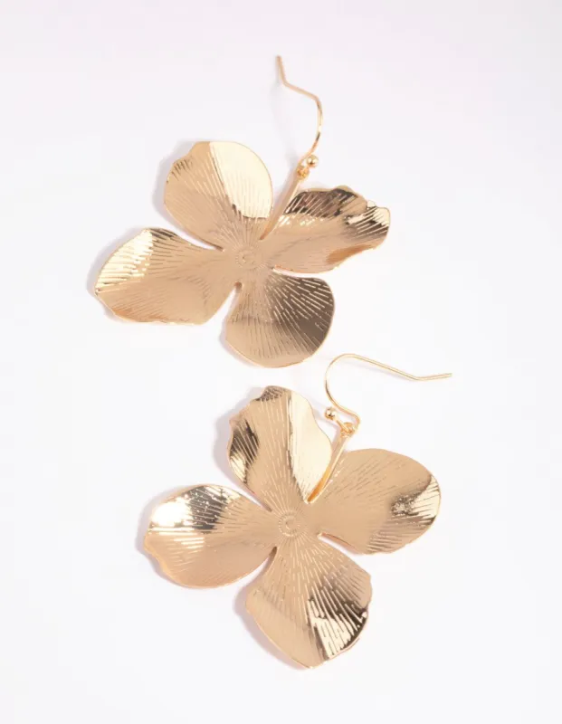 Gold Textured Flower Drop Earrings sold by lovisa
