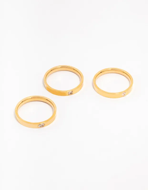 Waterproof Gold Plated Stainless Steel Cubic Zirconia Stacking Rings 3-Pack sold by lovisa