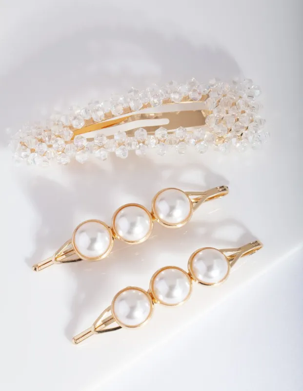 Gold Pearl Bead Hair Clip Pack sold by lovisa