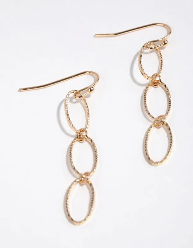 Gold Diamond Cut Triple Link Drop Earrings sold by lovisa