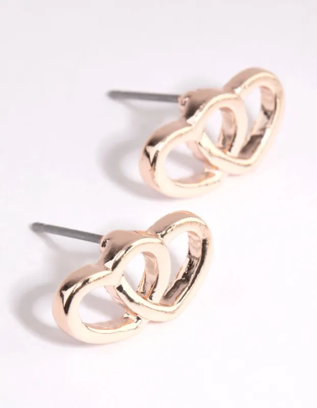 Rose Gold Interlocked Heart Stud Earrings sold by lovisa
