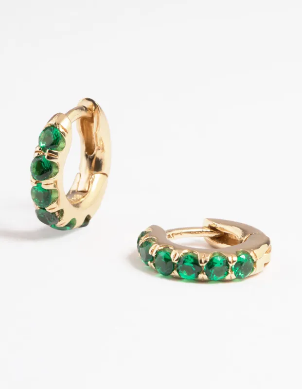 Gold Sterling Plated Cubic Zirconia Basic Huggie Earrings sold by lovisa