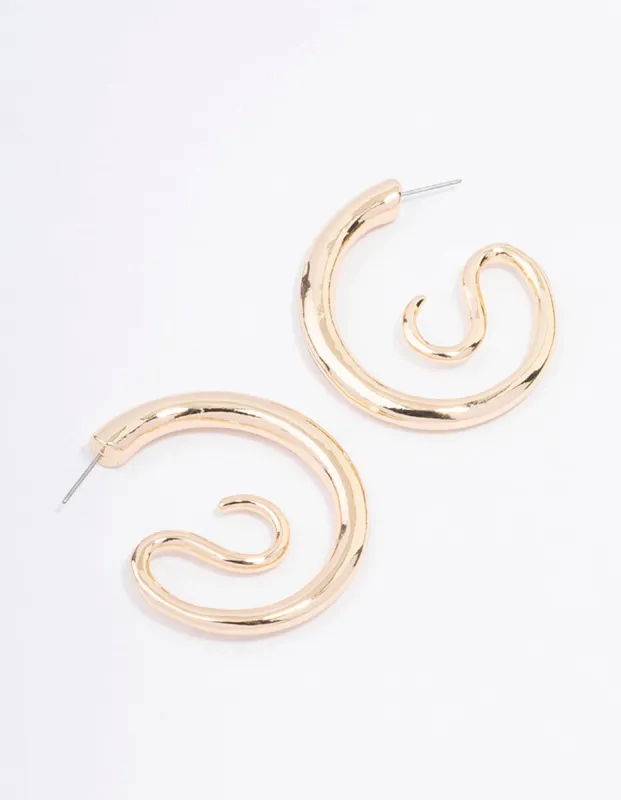 Gold Medium Swirl Hoop Earrings sold by lovisa