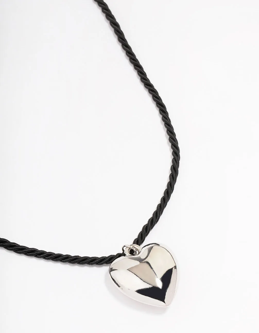 Rhodium Metal Heart Cord Necklace sold by lovisa