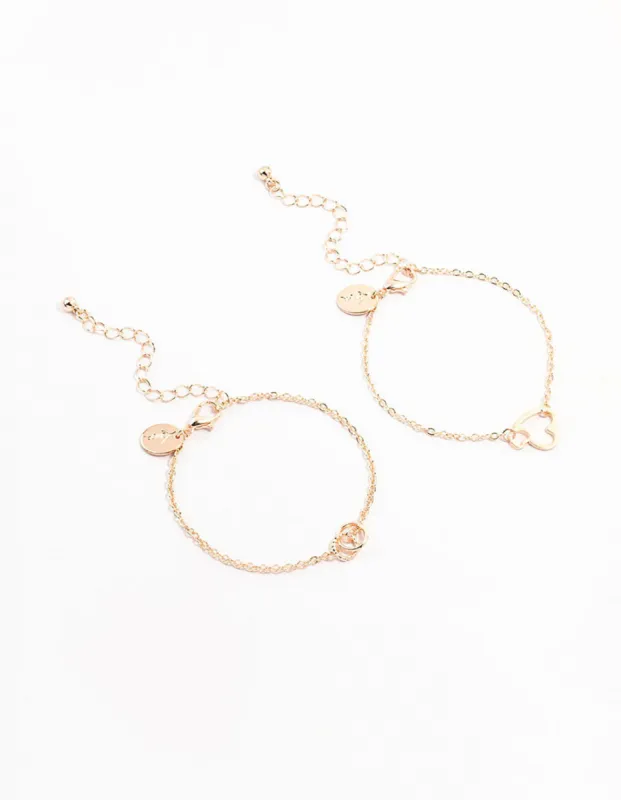 Rose Gold Circle, Link & Heart Bracelets 2-Pack sold by lovisa