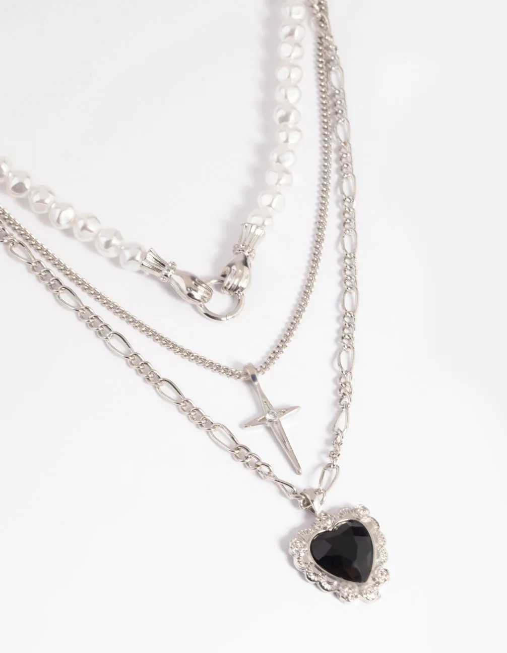 Rhodium Pearl Heart Star Layered Necklace sold by lovisa