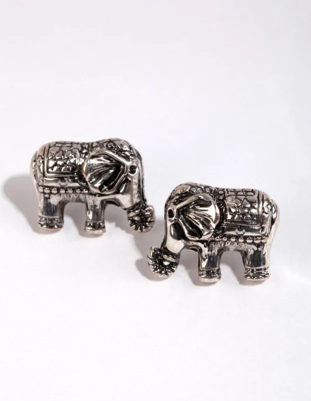 Antique Silver Regal Elephant Stud Earrings made by lovisa