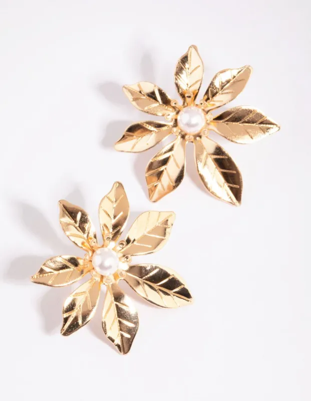 Gold Leaf Petal Flower Stud Earrings sold by lovisa
